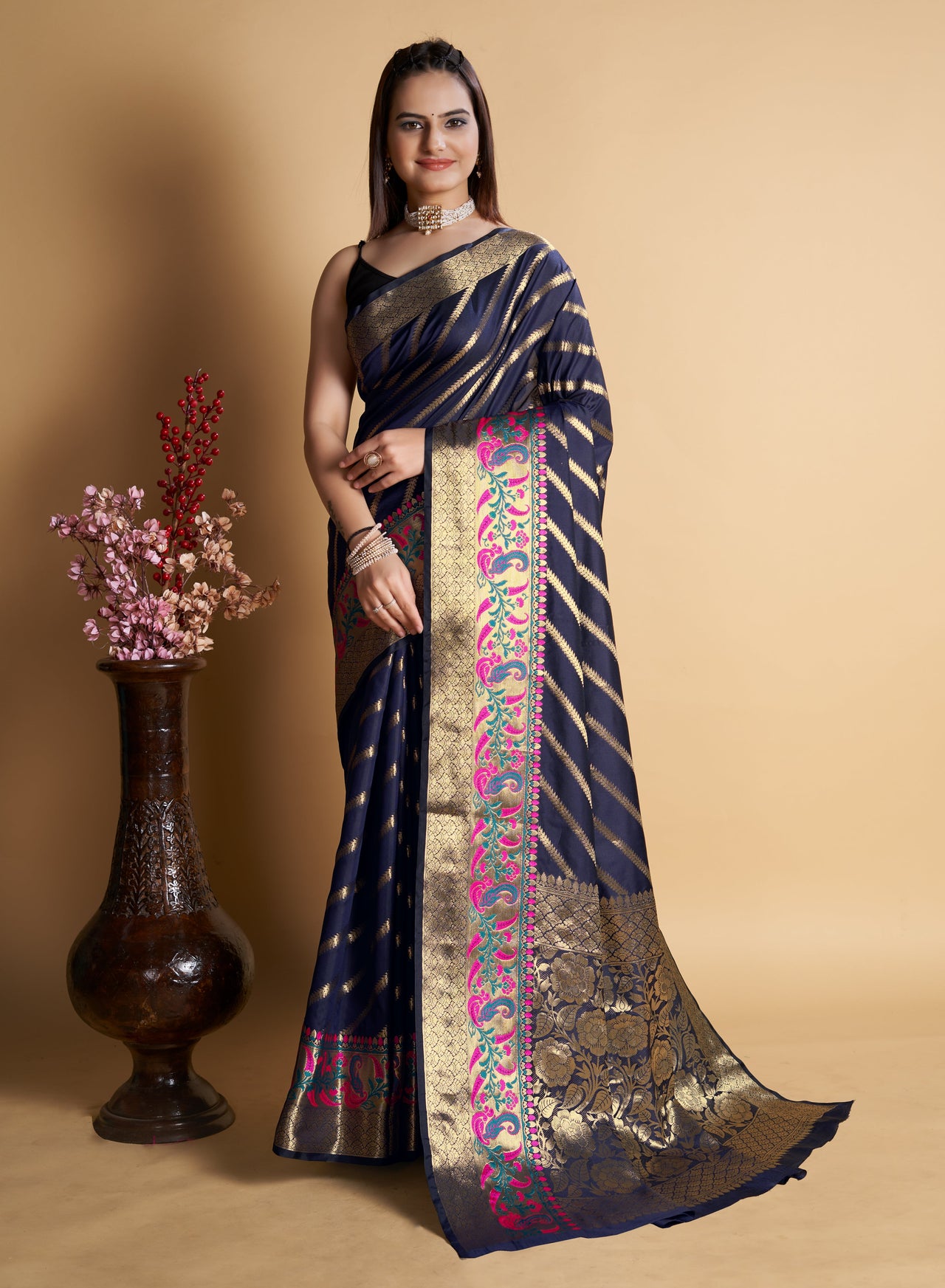 NOZ2TOZ Women's Party Wear Designer Blue Color Banarasi Silk Saree - Distacart