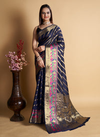 Thumbnail for NOZ2TOZ Women's Party Wear Designer Blue Color Banarasi Silk Saree - Distacart
