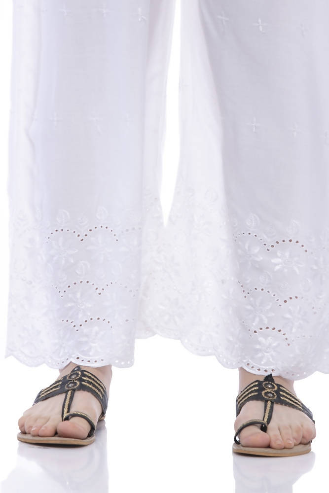 Mominos Fashion Rayon Cotton White Embroidery Chikan Palazzo - Distacart