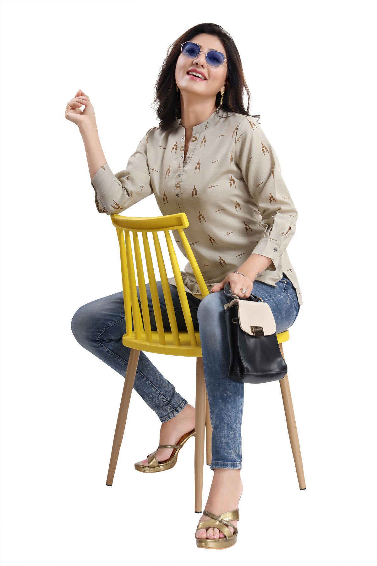 Snehal Creations Beige Cotton Blended Casual Short Tunic Top - Distacart