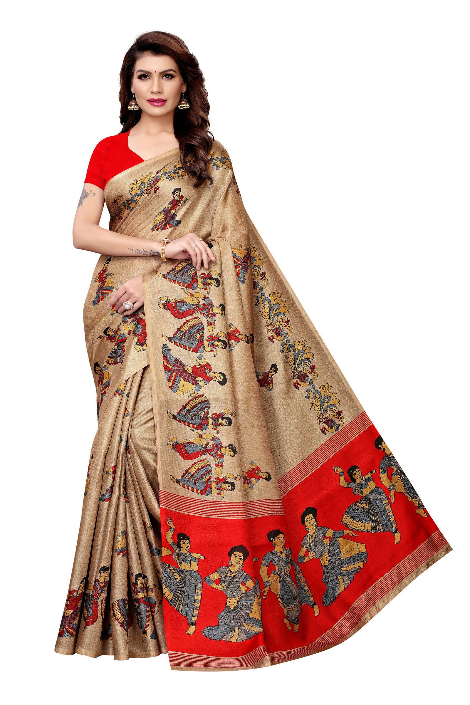 Vamika Chiku Kalamkari With Jhalar Khadi Modern Silk Saree - Distacart