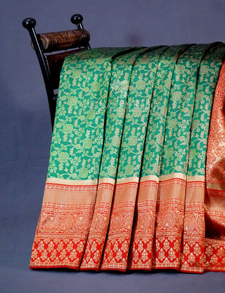 Shades of Green Floral Designbanaras Semi Silk Saree By Gayathri Reddy Designer Studio - Distacart