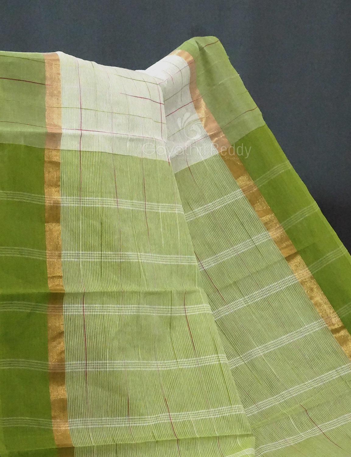 Dual Shade of Milk White And Leaf Green Pure Mangalgiri Cotton By Gayathri Reddy Designer Studio - Distacart