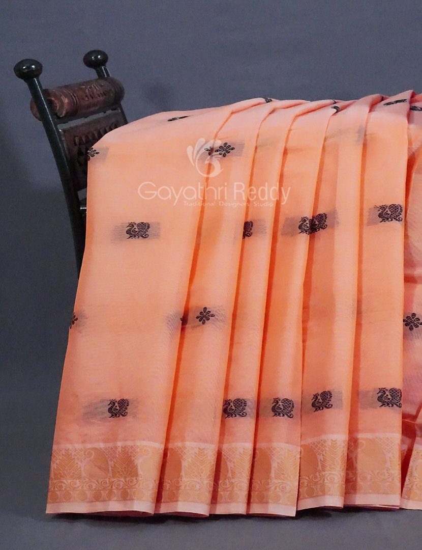 Kalanetha Shades of Peach Pure Kanchi Cotton Saree With Kanchi Traditional Borders By Gayathri Reddy Designer Studio - Distacart