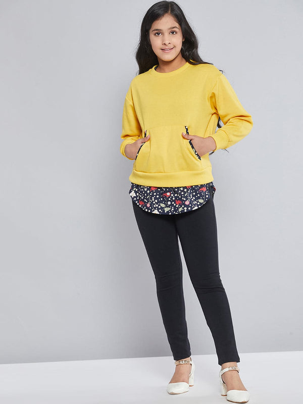 Lyush Yellow Fleece Half Shirt Sweatshirt For Girls - Distacart