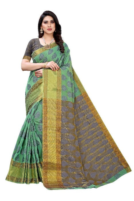 Vamika Green Jari Work Cotton Silk Saree (RIDHIMA GREEN) - Distacart