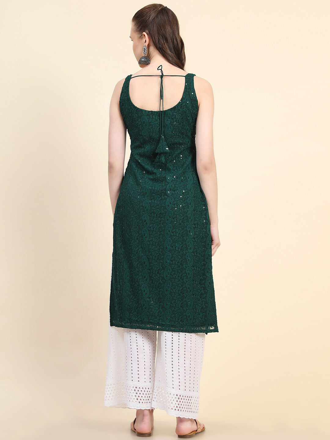 Kalini Women Paisley Embroiderd Chikankari Sequinned Georgette Kurta - Distacart