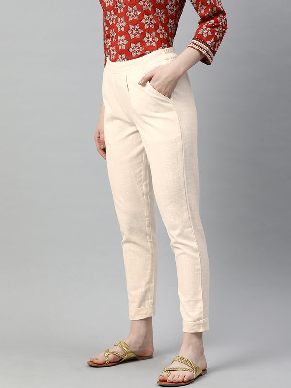 Jaipur Kurti Women Off-White Cropped Trousers - Distacart