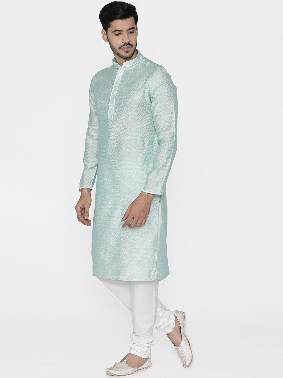 Manyavar Men Blue Woven Design Kurta with Churidar - Distacart