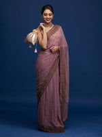 Thumbnail for Koskii Lavender & Gold-Toned Floral Embroidered Saree - Distacart