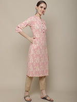 Thumbnail for Sangria Women Pink & Beige Cotton Floral Printed Floral Kurta - Distacart