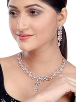 Thumbnail for Saraf RS Jewellery Rose Gold-Plated American Diamond Studded Handcrafted Jewellery Set - Distacart