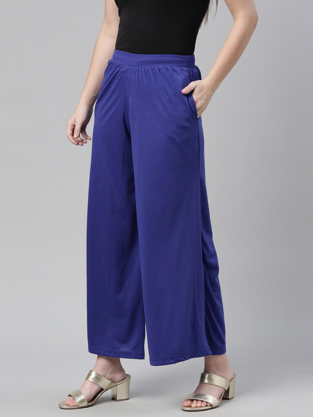 Souchii Women Navy Blue Knitted Palazzos - Distacart