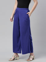 Thumbnail for Souchii Women Navy Blue Knitted Palazzos - Distacart