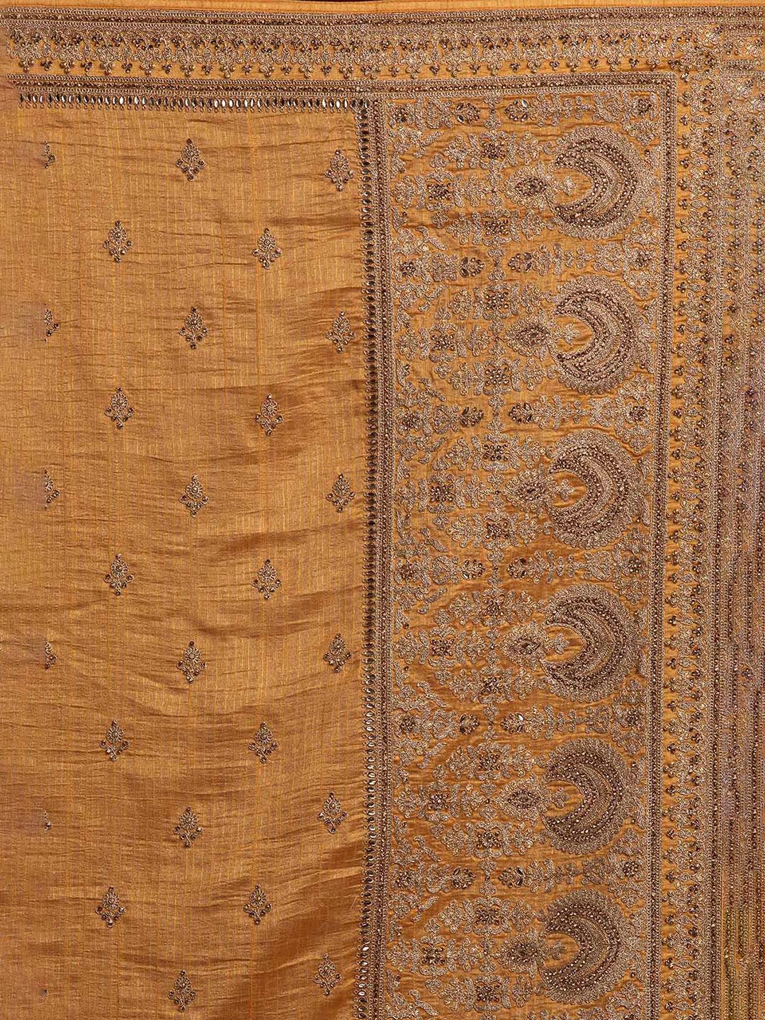Koskii Women Mustard & Gold-Toned Embroidered Art Silk Heavy Work Saree - Distacart