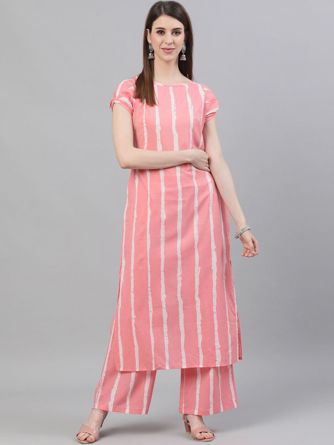 Aks Striped Pure Cotton Straight Kurta With Palazzos - Distacart