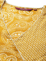 Thumbnail for Sangria Women Mustard Yellow Ethnic Motifs Printed Angrakha Gotta Patti Kurta with Trousers - Distacart