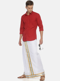 Thumbnail for Sethukrishna Men White Solid Double Layer Readymade Pocket Dhoti - Distacart