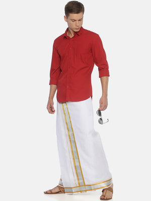 Sethukrishna Men White Solid Double Layer Readymade Pocket Dhoti - Distacart