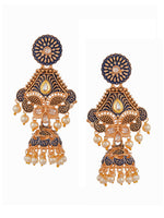 Thumbnail for Shoshaa Blue & Gold-Toned Dome Shaped Jhumkas Earrings - Distacart