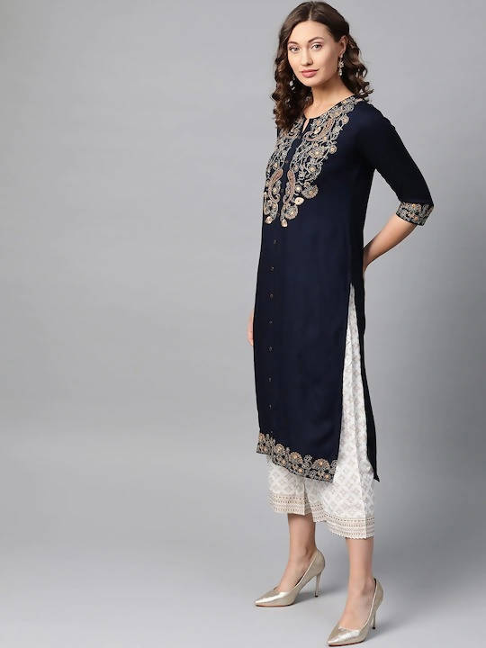 Anubhutee Navy Blue Paisley Floral Embroidery Kurta Set - Distacart