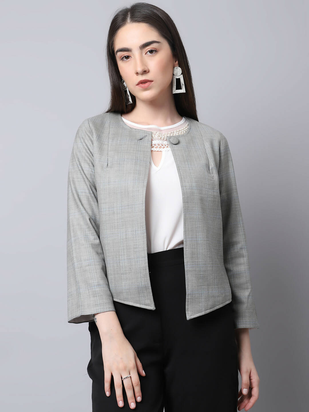 Even Apparels Grey Polywool Open Front Statement Women's Jacket (BF662) - Distacart