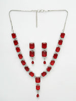Thumbnail for NVR Women Silver Plated & Maroon Cz Stone Handcrafted Jewellery Set - Distacart