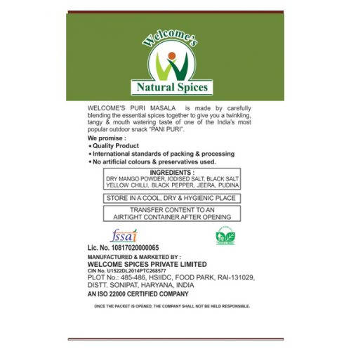 Welcome’s Natural Spices Pani Puri Masala Powder - Distacart