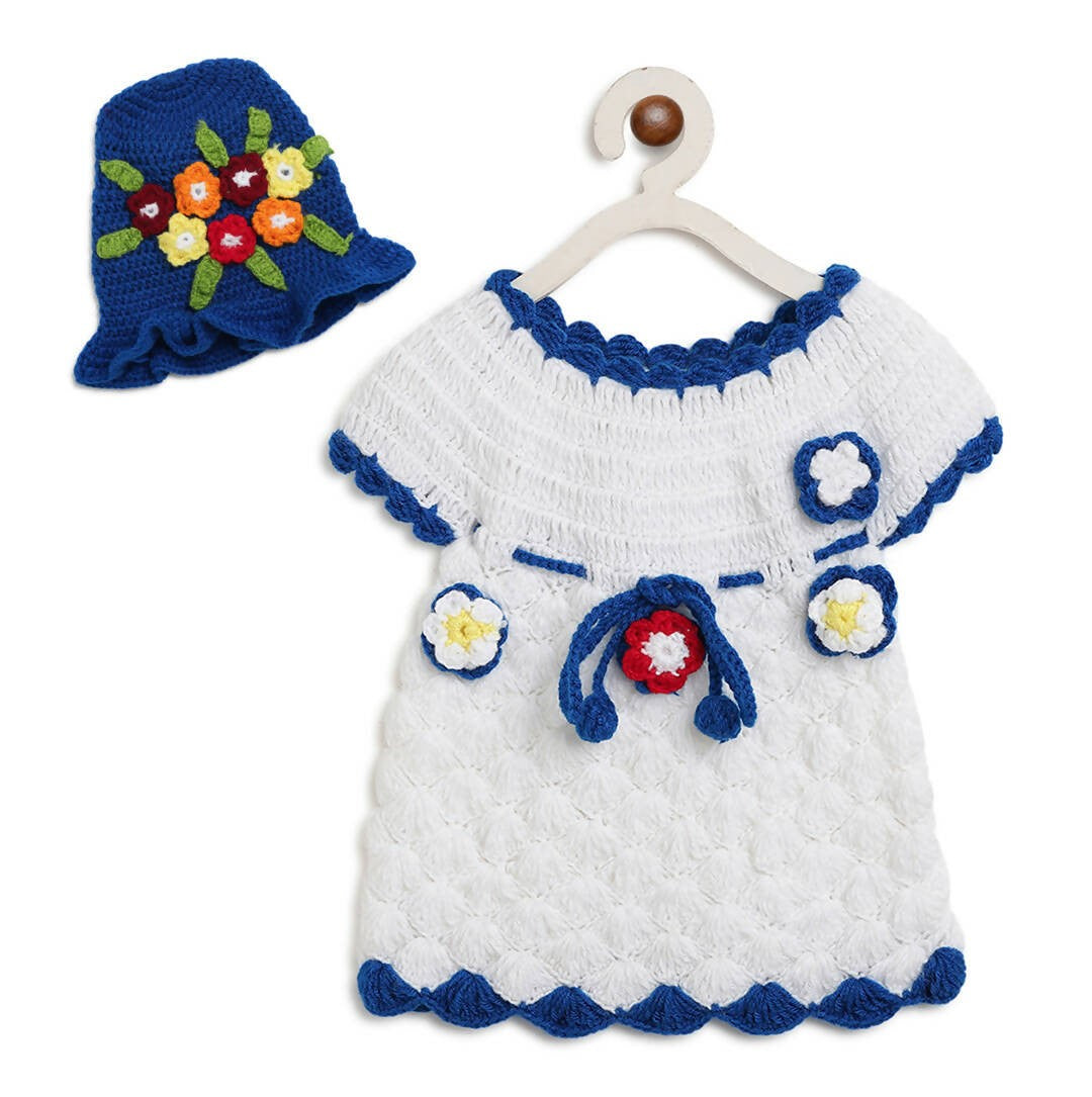 ChutPut Hand knitted Crochet Elsa Dress with Cap For Baby Girls - White - Distacart