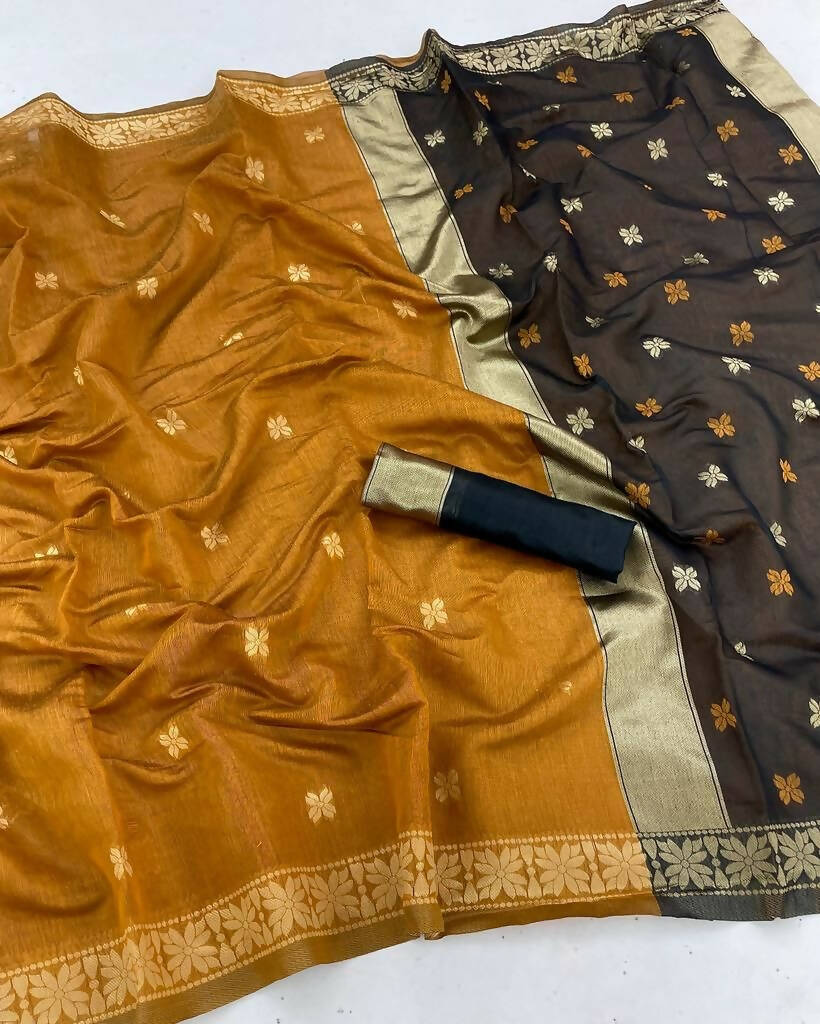 DEIANA'S Beautiful Golden Jari with New Design Soft Cotton Saree - Yellow - Distacart