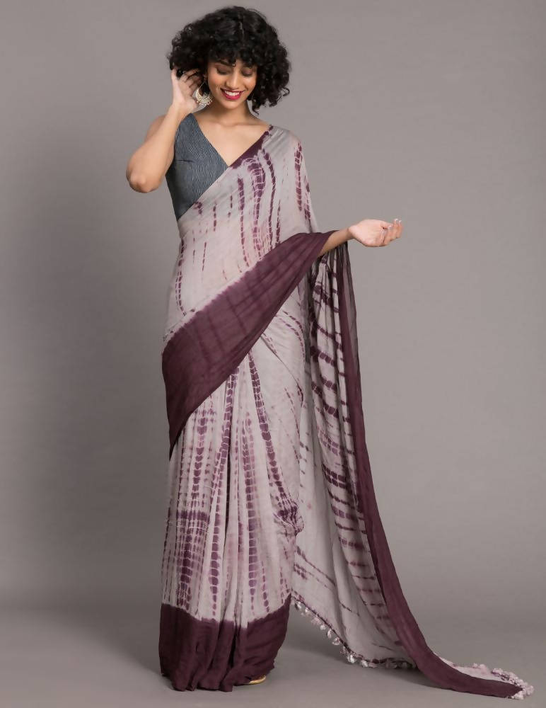 Suta Mauve Burgundy Tie and Dye Saree - Distacart