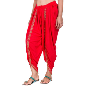 Asmaani Red color Dhoti Patiala with Embellished Border