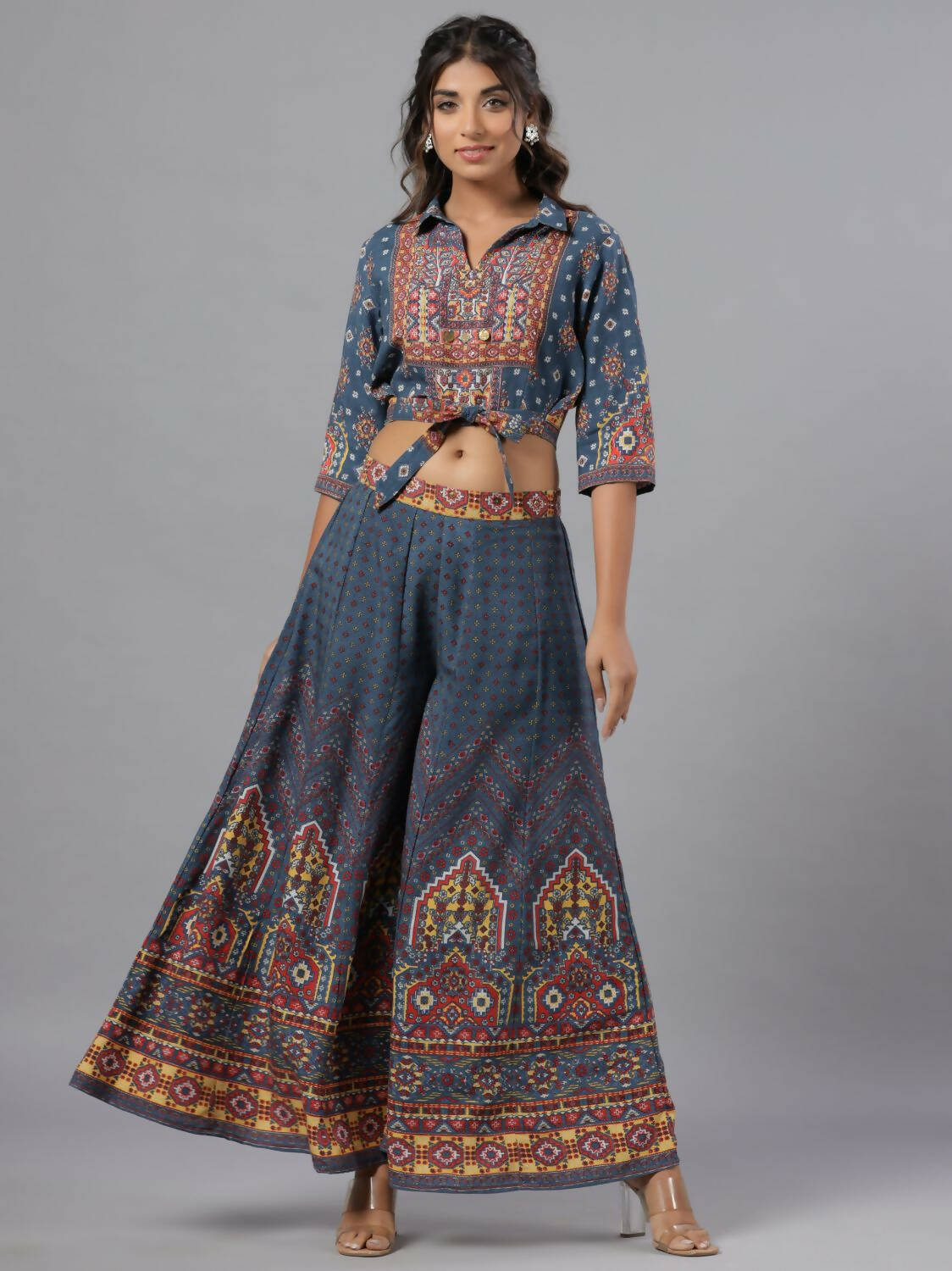 Juniper Women Navy Blue Rayon Printed Clothing Set - Distacart