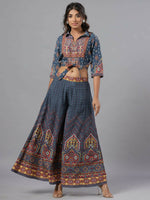 Thumbnail for Juniper Women Navy Blue Rayon Printed Clothing Set - Distacart