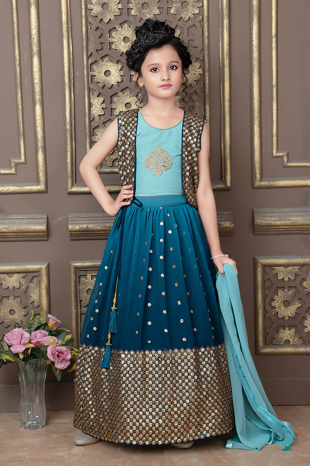 Kids Wedding Designer Rama Georgette Lehenga Choli - Aaradhna - Distacart