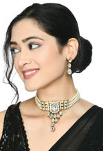 Thumbnail for Mominos Fashion Johar Kamal Gold-Plated Brass Finish Kundan/Stone Choker For Women (White) - Distacart