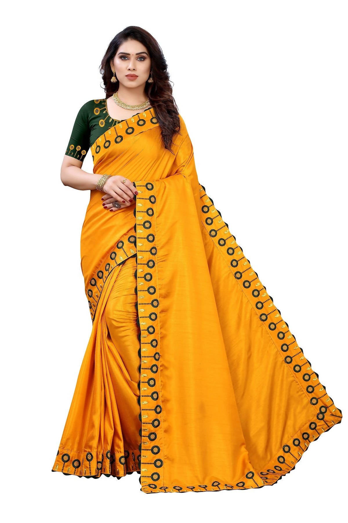 Vamika Mustard Dola Silk Embroidery Saree (SARIKA MUSTARD) - Distacart