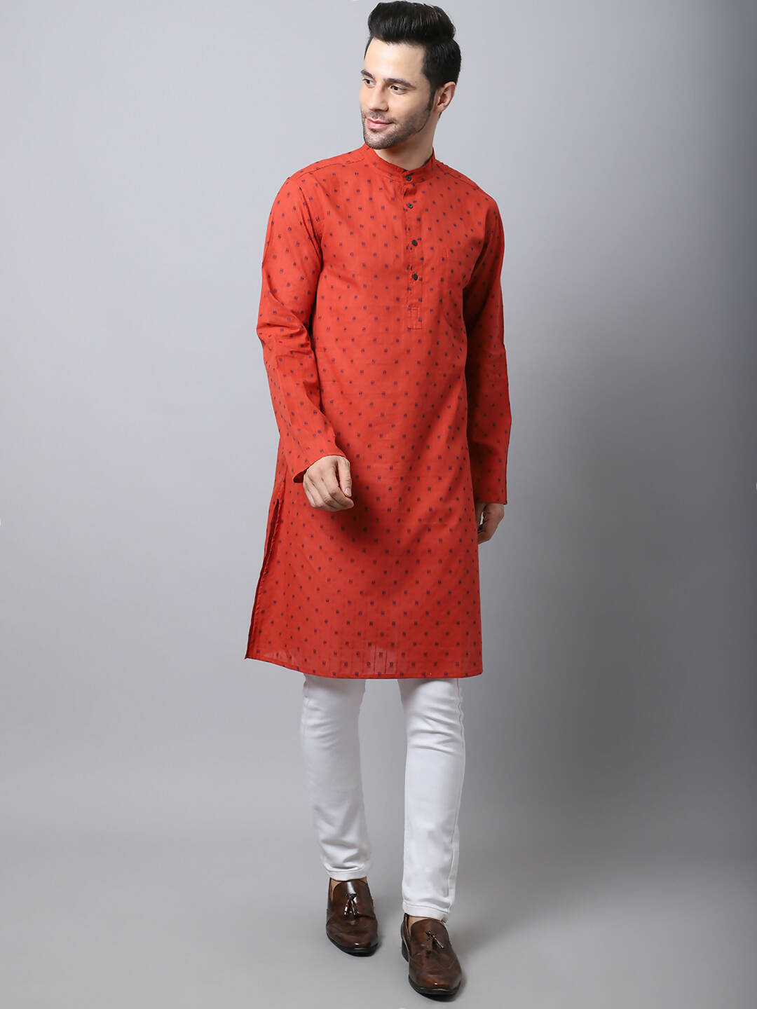 Even Apparels Red Pure Cotton Men's Kurta With Band Collar - Distacart