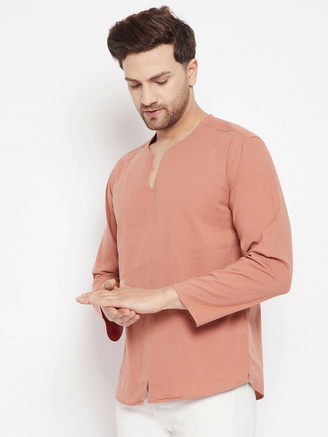 Even Apparels Brown Pure Cotton Men's Kurta With Slit Neckline - Distacart