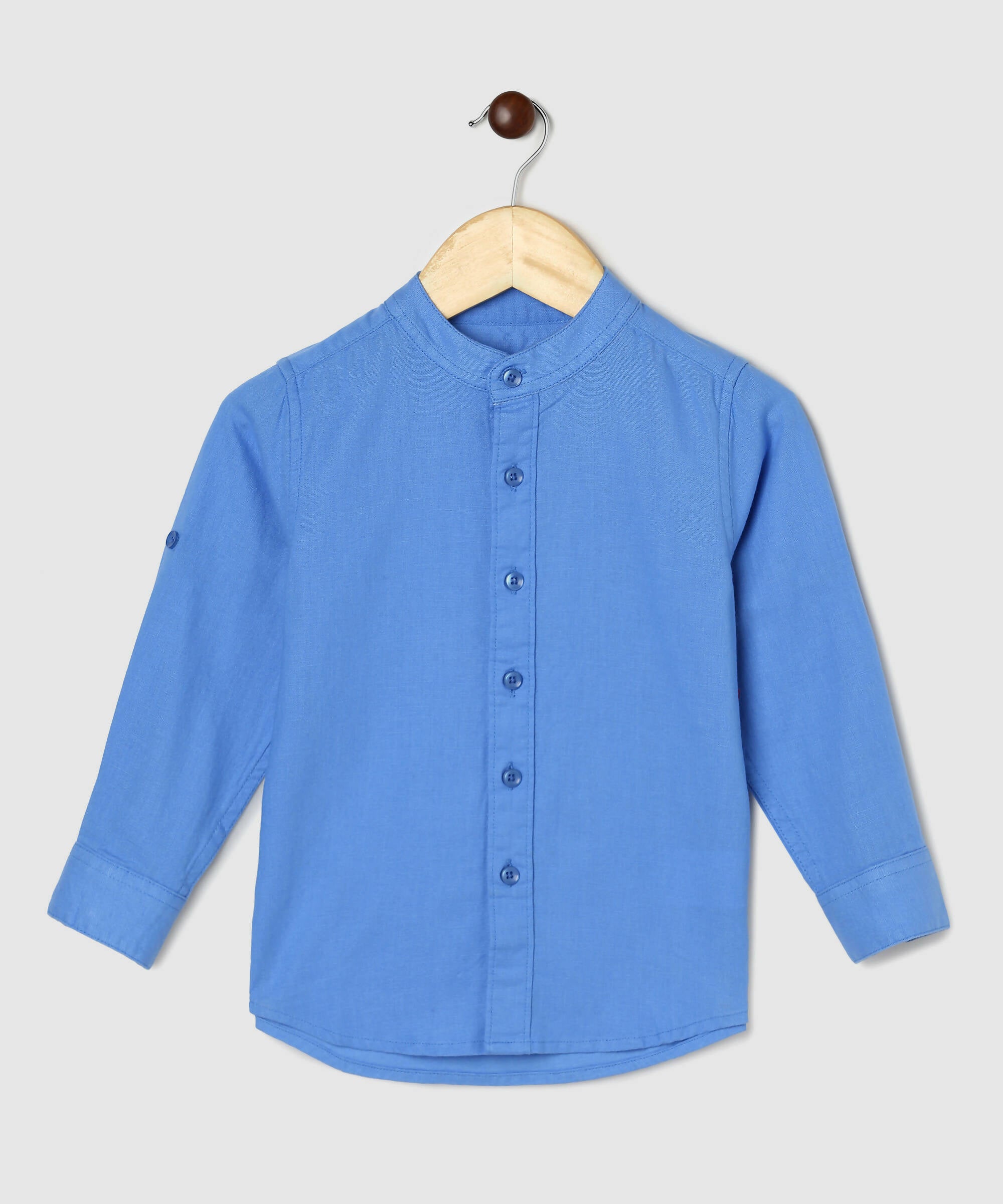 Manet Boys Mandarin Collar Full Sleeves Melange Shirt - Light Blue - Distacart
