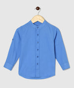Thumbnail for Manet Boys Mandarin Collar Full Sleeves Melange Shirt - Light Blue - Distacart