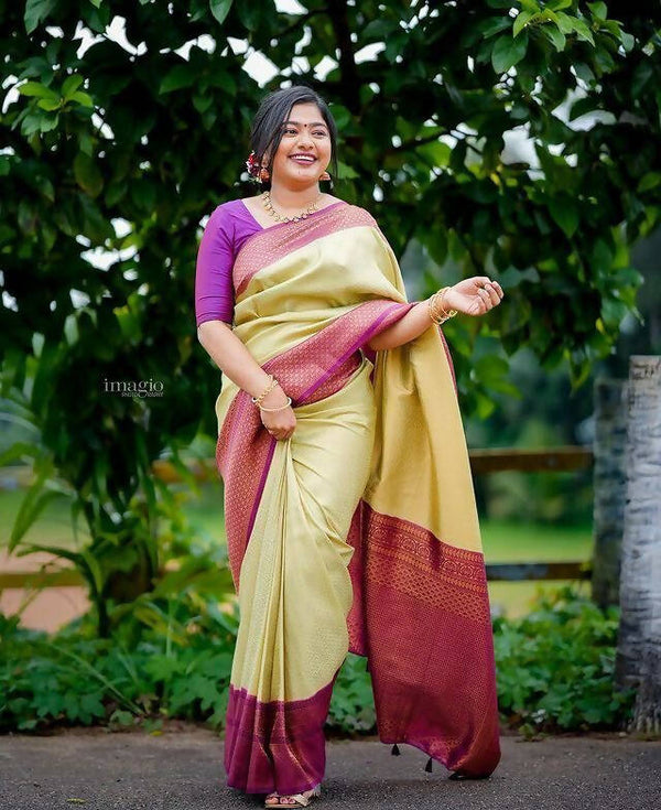 DEIANA'S Beautiful Golden Jari with New Design Soft Lichi Silk Saree - Pista - Distacart