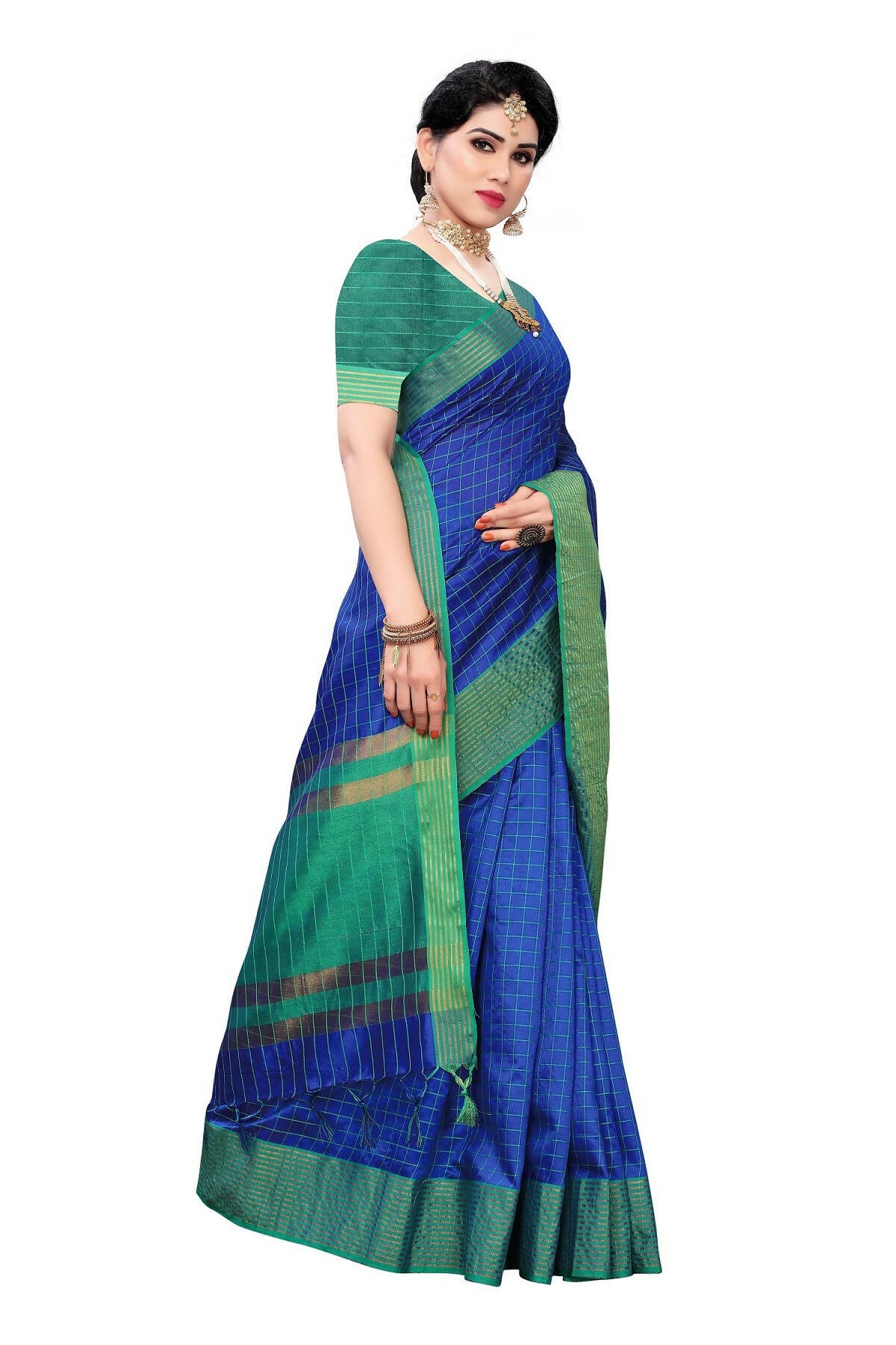 Vamika Blue Cotton Silk Weaving Saree (Manipuri Blue) - Distacart