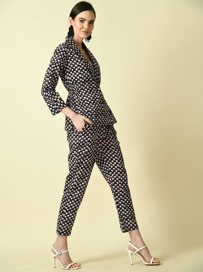 Myshka Women's Black Cotton Printed jacket - Distacart