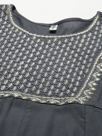 Yufta Grey Embroidered Ethnic Maxi Dress