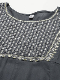 Thumbnail for Yufta Grey Embroidered Ethnic Maxi Dress