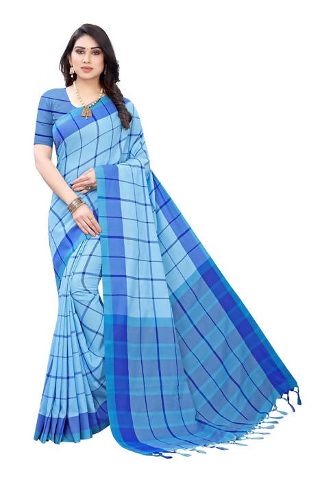 Vamika Blue Cotton Silk Weaving Saree (Goggle Blue)