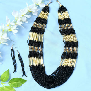 Mominos Fashion Johar Kamal Handicraft Finish Beads Work Long Necklace For Women (Black /Golden) - Distacart