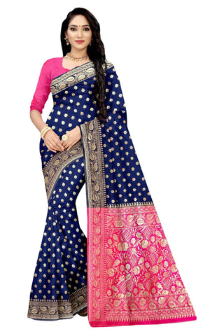 Vamika Navy Blue Weaving Banarasi Jacquard Saree - Distacart