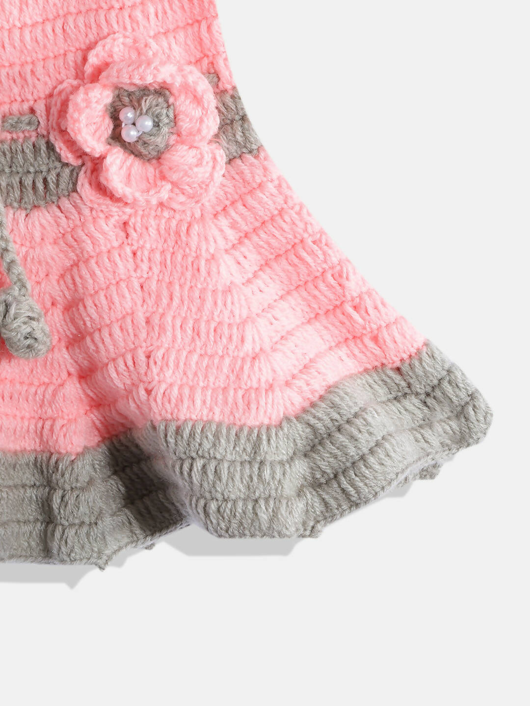 Chutput Kids Woollen Hand Knitted Short Sleeves Flower Detail Dress - Pink - Distacart